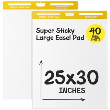Imagem de ReliThick Pacote com 2 blocos de cavalete adesivos, 63 x 76 cm, branco, 20 folhas/bloco, papel flip chart para professores, papel gráfico adesivo grande para parede, suporte autoadesivo para