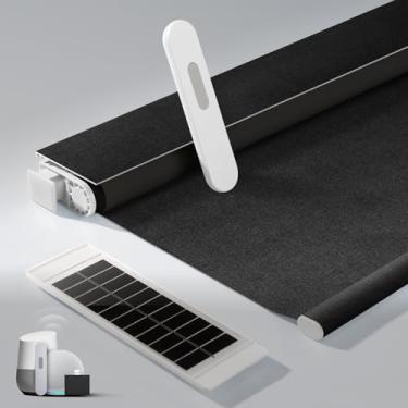 Imagem de Persianas motorizadas inteligentes com controle remoto, persianas sem fio sem perfuração, equipam painéis solares, 100% blackout, compatível com Alexa, Google, Smart Blinds preto 87 x 182 cm