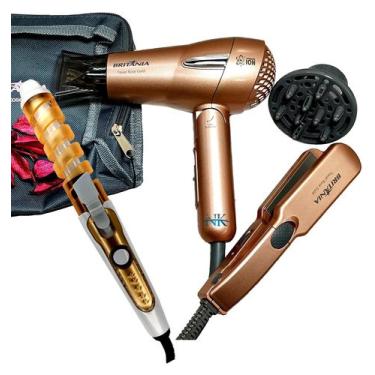 Imagem de Kit Mini Secador De Cabelo Britania 1200w Difusor Chapinha Titanium Pe