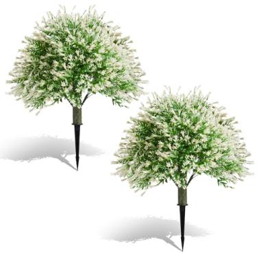 Imagem de Campânula artificial com pontas de solo, pacote com 2 arbustos falsos resistentes a UV de 40 cm, arbustos falsos para ambientes externos, plantas falsas realistas, arbustos para jardim, varanda