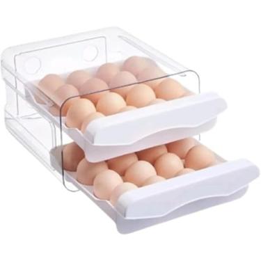 Imagem de Organizador e Suporte Pota Ovos, Gaveteiro Duplo Para Geladeira, Cozinha, Bancada, Gaveteiro 2 Camadas, Porta Ovo - Armazenamento 32 Ovos, Design Empilhavel