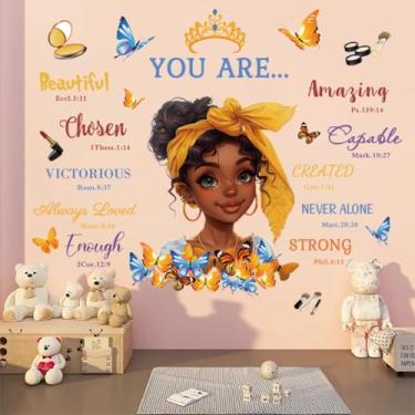 Imagem de Adesivos de parede mágicos para meninas negras borboletas inspiradoras palavras positivas decalque de parede descascar e colar borboletas decalques de arte de parede para quarto de meninas, quarto de