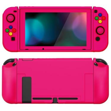 Imagem de playvital ZealProtect Capa protetora macia para Nintendo Switch, capa flexível Joycon fina para Nintendo Switch com protetor de tela, alças de polegar e tampas de botão de direção - rosa brilhante