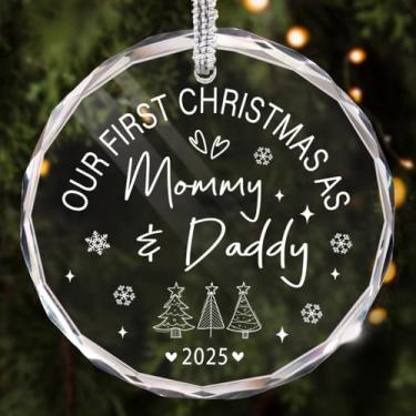 Imagem de Enfeites de Natal New Mom Dad 2025, enfeite de primeira vez para mamãe papai 2025 Presentes exclusivos de anúncio de gravidez para novos pais - Decorações de árvore de Natal revelam bebês para casais