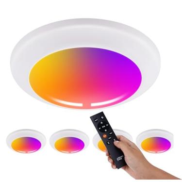 Imagem de CLOUDY BAY [Pacote com 4] Luzes de LED inteligentes embutidas, luzes de teto de montagem em superfície de 1,5 cm com controle remoto, luzes embutidas Smart WiFi, retrofit que muda de cor, funciona com