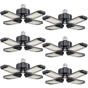 Imagem de XINGHUANLIT Luzes LED para garagem pacote com 6 - Luzes de garagem de 120 W LED de teto 12000LM com 4+1 painéis ajustáveis, iluminação de loja 6500K parafuso no soquete E26 E27, para oficina de