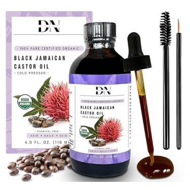Imagem de Óleo de rícino preto jamaicano orgânico certificado DN USDA, sem hexano, prensado a frio (4 Fl Oz) em frasco de vidro – não refinado, para crescimento do cabelo e cuidados com a pele