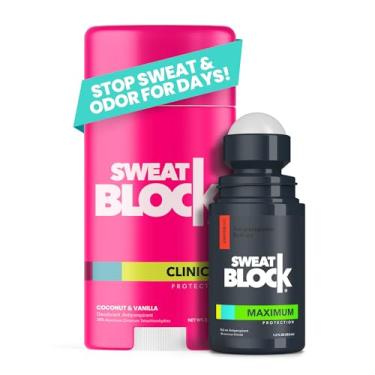 Imagem de SweatBlock Sistema desodorante antitranspirante | Força clínica máxima para homens e mulheres | Auxilia na hiperidrose para controle de suor por até 7 dias | Roll On 35,5 ml + Deo Stick de coco e