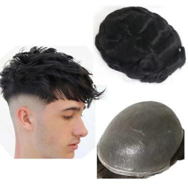 Imagem de N.L.W. Prótese capilar masculina peruca de cabelo humano europeu para homens com pele fina transparente PU 10 x 8 tamanho base sistema de substituição de peças de cabelo humano para homens patch