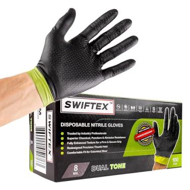 Imagem de SWIFTEX Luvas De Nitrila Para Serviços Pesados, Dois Tons, Preto E Verde, Texturizadas Em Zigue-Zague, Aderência Segura, Sem Látex, Pó, 8 Mil, Caixa Com 100 (Extra Grande)
