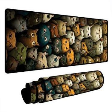 Imagem de Mouse Pad Gamer Speed Extra Grande Desk Pad Profissional Premium Com Borda Costurada 70x35 - Angry Cats