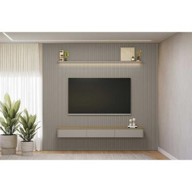 Imagem de Home p/ TV até 100 Pol Modular 3.0 Ripado c/ 3 Porta. 1 Prat. 2,97x2,50cm Tauari/Gris Fosco - Linea Brasil