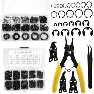 Imagem de LEONTOOL 1036 peças de anéis de retenção externos C-clip kit sortido de anéis de pressão liga de aço (M3-M25) + conjunto de arruela de bloqueio E-clip (M1.5-M10) + alicate de micro anel de pressão 4