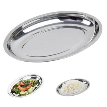 Imagem de Travessa Oval Inox Funda Porções Parmegiana Arroz 30 cm  - Kehome