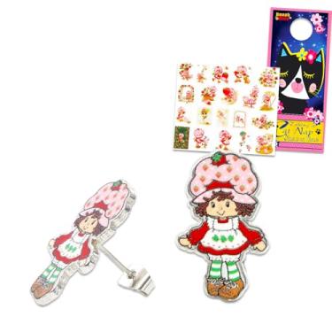 Imagem de Strawberry Shortcake Conjunto de joias para meninas - Conjunto de acessórios de vestir com brincos e adesivos perfumados, mais | Joias de personagem Strawberry Shortcake para crianças