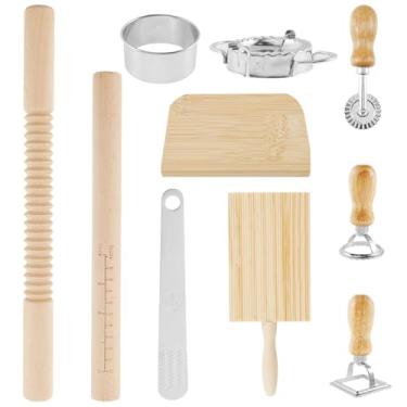 Imagem de Kit de ferramentas para fazer massas, ferramentas de cozinha para fazer macarrão, ferramenta de fazer macarrão de nhoque, rolo roscado, placa de nhoque de madeira, raspador de massa, cortador de