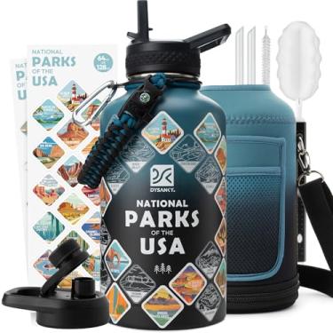 Imagem de DYSANKY Garrafa de água isolada | Metal a vácuo de aço inoxidável engrossado | Jarra de água grande esportiva portátil de 1,8 litro para academia e caminhadas com canudo, bolsa de transporte, alça de