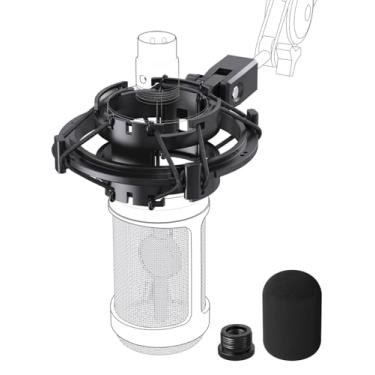 Imagem de Suporte de choque para microfone AT2020 com filtro pop, [feito sob medida para microfone AT2020] Clipe de suporte de suspensão antivibração compatível com kit de linha Audio Technica at2020