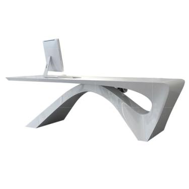 Imagem de ZzleoyuUUs-12 Mesa de escritório elegante de laca branca para presidente simples e moderna mesa de escritório criativa grande para escritório (220 * 90 * 75 cm)