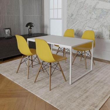 Imagem de Mesa Industrial Base Ferro Branco Tampo 137X90 Branco 4 Cadeiras Madei