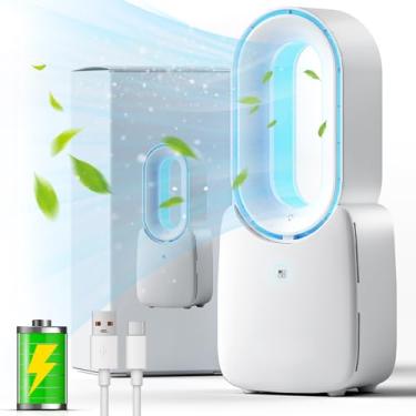 Imagem de Misby Desk Fan, Portable Bladeless Fan 11.8 inch Personal Cooling Fan with 4 Speeds, Leafless 5 Colors LED Lights Touch Control Small Quiet Table Fans For Home, Bedroom, Office(White)