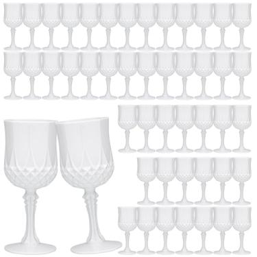 Imagem de JLYLOL Copos de vinho vintage de plástico de 200 ml, taças de plástico vintage, 48 peças, copos de água, copos de água reutilizáveis para festa, recepção, celebração, bar, uísque (branco)