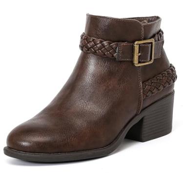 Imagem de Luoika Botas femininas de cano curto de largura larga - Botas curtas pretas e marrons com bloco de salto baixo com zíper lateral., Marrom 513, 9 X-Wide