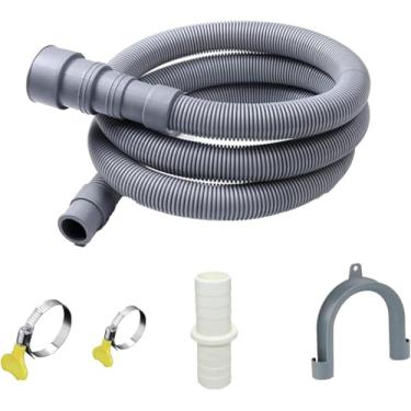 Imagem de Mangueira de drenagem universal para máquina de lavar roupa, kit de expansão de mangueira de drenagem ondulada flexível cinza com 1 adaptador de extensão e 3 braçadeiras de mangueira, suporte de