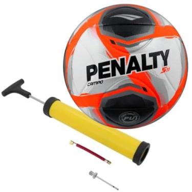 Imagem de Kit Bola Profissional de Futebol Campo Penalty S11 R2 Oficial Resistente PU Costurada à Mão + Bomba de Ar Encher - Ideal para Treino, Jogo e Lazer.