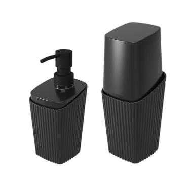 Imagem de Kit Banheiro Porta Escova Dispenser Sabonete Líquido New Square Preto