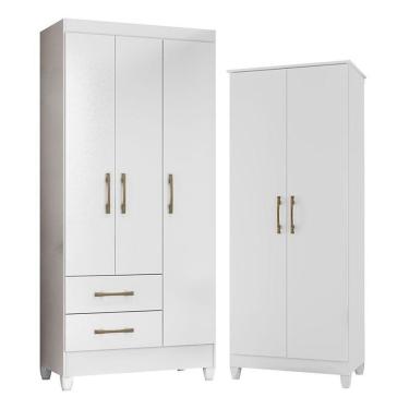 Imagem de Guarda Roupa Infantil Lima E Armário Multiuso Jade Branco Brilho – Moval