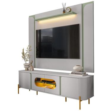 Imagem de Painel Maresias E Rack Juquehy Tv 75 Pol 180 Cm Off White Pistache Bechara Off White Pistache