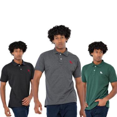 Imagem de Kit 3 Camisas Polo Masculina Camiseta Oficial Da Estilo Rei, Preto, Ch