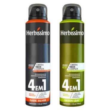 Imagem de Kit Desodorante Aerossol Herbíssimo Dark Silver E Green Leaf 150 Ml  D