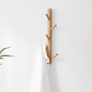 Imagem de TRWISWDC Cabideiro vertical montado na parede – Altura 50 cm, cabideiro vertical de madeira de carvalho para parede com 5 ganchos, cabideiro moderno para pendurar chapéus, jaquetas, bolsas na entrada