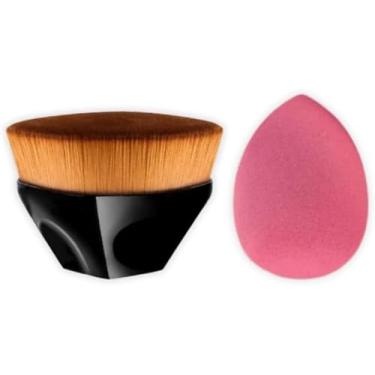 Imagem de Pincel TikTok Hexagonal Kabuki para Maquiagem + Esponja Gota 3D Chanfrada, Cerdas Sintéticas Macias para Base, Corretivo e Pó – H2F STORE