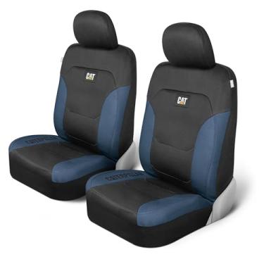 Imagem de Capas de assento automotivas Cat® Flexfit™ para carros, caminhões e SUVs (conjunto de 2) – Capas de assento de carro pretas para bancos dianteiros, protetores de assento de caminhão com acabamento em