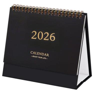 Imagem de Calendário de mesa, calendário de mesa 2025-2026, 15 x 19 cm, minimalista, estilo fresco, para escola, escritório, casa (preto)