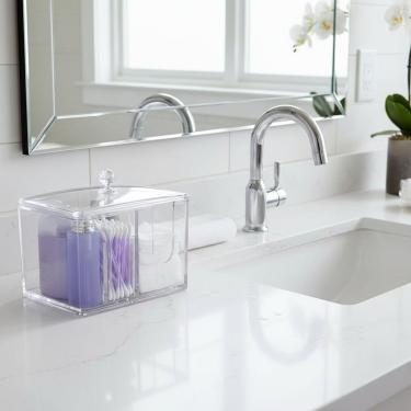 Imagem de Porta Algodão Cotonete Com Tampa Multiuso Acrílico Banheiro - TOP RIO