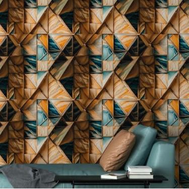 Imagem de ESSMOKO Papel de parede estilo luxuoso 3D dourado mármore tijolo padrão PVC autoadesivo impermeável papel de parede azul claro 45 * 500 cm