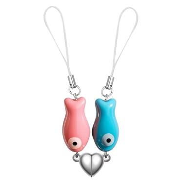 Imagem de ownmysty Pingentes de telefone combinando para namorados casais, chaveiro hippers de telefone de peixe presentes de Natal para namorada ele, sua melhor amiga, aniversário, Natal, Natal, rosa, azul