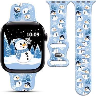 Imagem de Pulseira de relógio Merry Christmas boneco de neve feminina compatível com Apple Watch de 42 mm, 44 mm, 45 mm, 46 mm e 49 mm, iPhone iWatch para séries 10, 9, Ultra, 8, 7, 6, 5, 4, 3, 2 e 1 e SE de 42