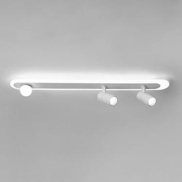 Imagem de Luminária de teto LED branca semi-embutida, lustre linear moderno com holofote, luminária moderna próxima ao teto para corredor e sala de estar