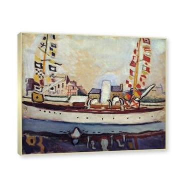 Imagem de Moldura de champanhe. Raoul Dufy Prints, (The English Yacht), pôster de viagem vintage, arte impressionista, imagem de arte de parede em tela para decoração de casa. 40 x 48 cm-15,7 x 18,9 pol