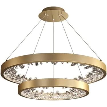 Imagem de Lustre moderno LED regulável, luzes pendentes de luxo em formato de círculo dourado compatíveis com ilha de cozinha, salas de jantar, sala de estar, lâmpadas de lustre