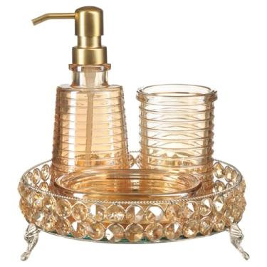 Imagem de Kit Lavabo Bandeja Luxo Vidro Banheiro Dispenser Líquido Pia