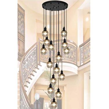 Imagem de Luminária de teto de escada moderna, várias bolas de vidro, lustre longo minimalista, luminária pendente de edifício duplex, lustre grande, sala de estar, luminária pendente oca de vila (tam