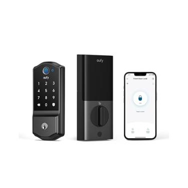 Imagem de eufy Security Smart Lock C220, fechadura de porta de entrada sem chave com impressão digital, Wi-Fi integrado, controle remoto de aplicativo, fechadura inteligente para porta frontal, bateria de 8