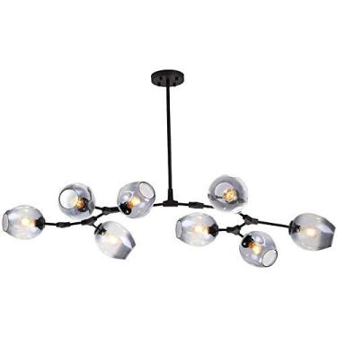 Imagem de Lustre E27 Nordic Glass Ball Chandelier Altura ajustável, Lustre preto fosco, E26 Metal Hand Blow Branches Pendant Light, Luminárias de globo de meados do século de 79"
