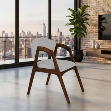 Imagem de Cadeira de Jantar Estofada Gabriela Mel Linho Cinza Prata - IDEAL DECO
